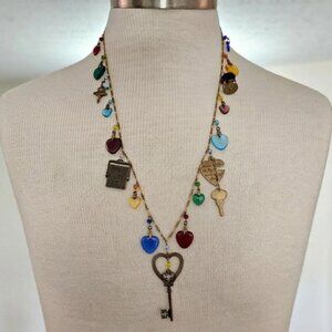 Glass Works Studio Heart Key Glass Charms Figaro Style Chain Necklace J541